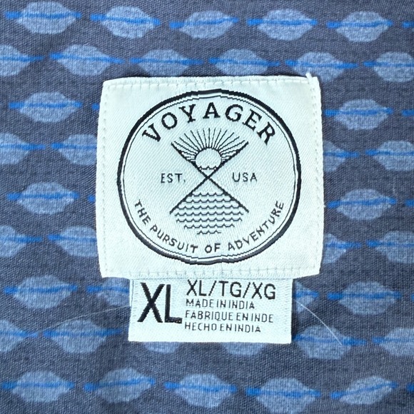 Voyager Mens XL Tall Button Up Short Sleeve Shirt Blue Geometric Pattern Casual - Picture 7 of 9